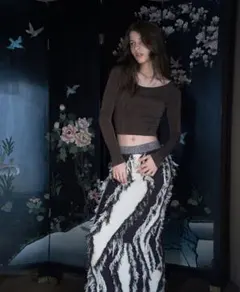 JUEMI Fringe Bi-color Knit SKのサムネイル