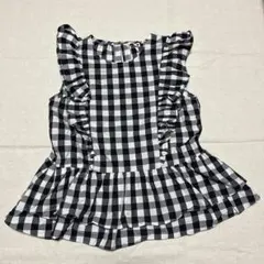 ブランシェス　フリル付きネイビー・ホワイトチェックノースリーブ 150