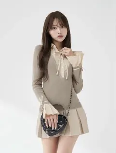 ダーリッチ Darich シャツドッキングプリーツミニワンピース F