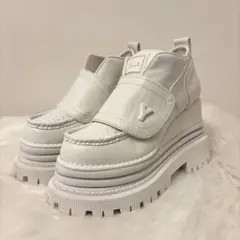 極美品☆yellow 厚底 スニーカー ホワイト レザー トラックソール L