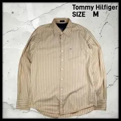 美品 トミーヒルフィガー ストライプシャツ ベージュ M 清潔感 キレイめ 古着