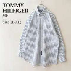 希少90s 旗タグ トミーヒルフィガー ストライプシャツ ビッグシルエット L