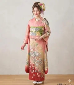 振り袖　フルセット　長襦袢付　辻ヶ花　銀通し　落款　ピンク　暈し　成人式　859