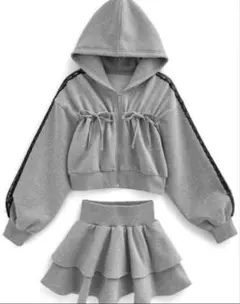 GRLリボンパーカー×ミニスカートスウェットセットアップ[pm742]