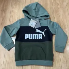 PUMA キッズ パーカー 110サイズ グリーン/ブラック　カーキ　プーマ