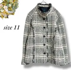 スタンドカラー ツイードジャケット サイズ11 黒 ベージュ 日本製4271