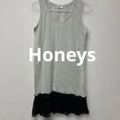 Honeys☆裾フリル ノースリーブ カットソー グレーxブラック 重ね着のサムネイル