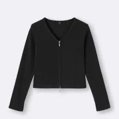 gu リブダブルジップVネックカーディガン