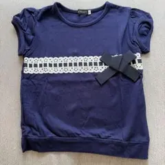 BeBe べべ 110cm ネイビー 半袖Tシャツ リボン レースのサムネイル