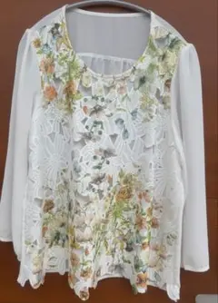 花柄レース長袖ブラウス