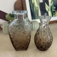 ブラウンガラス花瓶セット2点