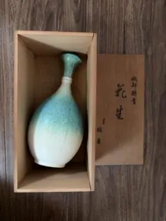 【共箱付 美品】美濃焼 翠陶房 織部特青 花生 花瓶 一輪挿し フラワーベース