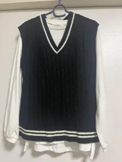 【GLOBAL WORKグローバルワーク】160 黒ニットベスト白長袖カットソー