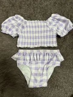 baby GAP ベビー水着 フリル付き パープルチェック 80cm セパレート