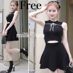 ダーリッチ ウエストオープンストリングニットミニワンピース ブラック フリー