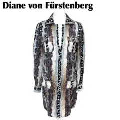 【美品】 ダイアンフォンファステンバーグ 麻シルク混長袖ブラウスワンピース 0