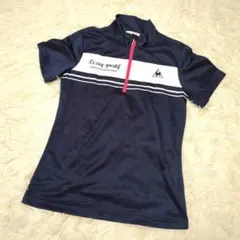 ルコックスポルティフ ハーフジップ 半袖シャツ(M)スポーツ ネイビー ロゴ