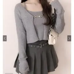 GRL ビット付きカーディガン×キャミソールニットアンサンブル[tu933]