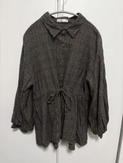 チェック柄バルーンスリーブシャツ