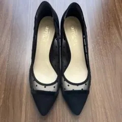 美品 ルタロン ドット柄パンプス メッシュ 黒 24.5