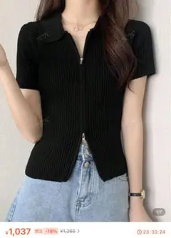 SHEIN ダブルジップ　リブニットTシャツ　Mサイズ