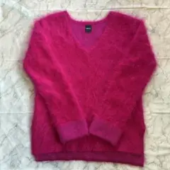 DRWCYS Vネック シャギーニット セーター アンゴラ混ウール混 ピンク S