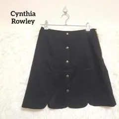 シンシアローリー   ミニスカート  スウェード調   スカラップ  ボタン 黒