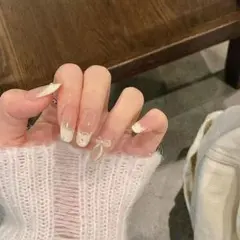 新品　リボンとパールのネイルチップセット