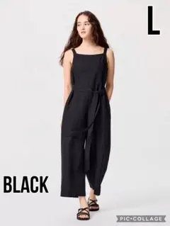 UNIQLO リネンブレンドジャンプスーツ Lサイズ・BLACK