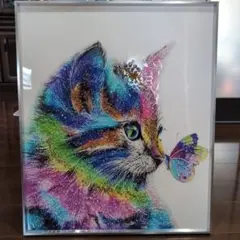 カラフルな猫と蝶の絵画 クリスタルアート - メルカリ