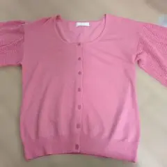 【美品】春　エフデ　ピンク 五分袖 ニットカーディガン