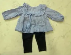 水色フリル付きシャツ 12M ボトムスセット