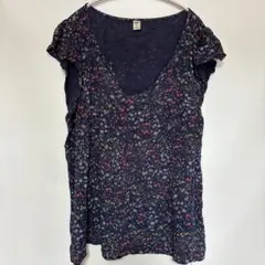 値下げ歓迎 OLD NAVY 小花柄 カットソー ブラウス ネイビー XLのサムネイル