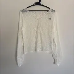 287. 新品　GU オフホワイト レース 長袖 トップス XL