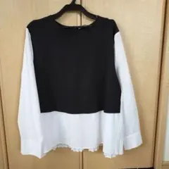 ZARA 黒白プリーツ袖トップス L モノトーン