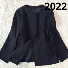 ✨未使用級/22AW/大きいサイズ✨レリアン ノーカラーショートコート ネイビー