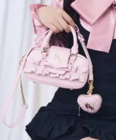 新品未使用 Re❤︎Amourフリルミニボストンバッグピンクハート型ミニポーチ付きのサムネイル