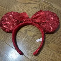 美品　ディズニー　ミニー カチューシャ　スパンコール　赤　キラキラ
