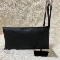 a457　クラッチバッグ　セカンドバッグ　レザー　オーストリッチ型押し　黒