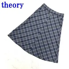 セオリー ロングスカート フレア ウール チェック グレー系 ２ C2348