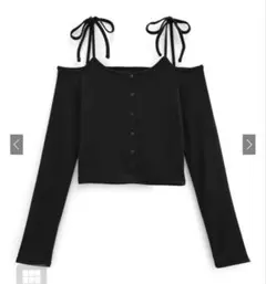 GRL ショルダーリボンオフショルテレコリブトップス　dk1263