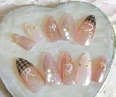 現品♡ピンク3色使い千鳥格子ハートリボンy2kスナ系ワンホン韓国