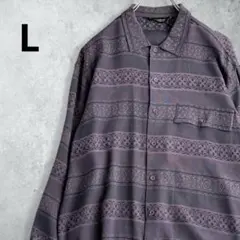 90s GINOCCHIETTI シャツ 総柄 ボーダー パープル レトロ