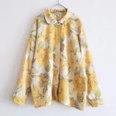 15R 昭和レトロ 丸襟 大輪 花柄 シャツ ブラウス 水彩画 上品 ヴィンテー