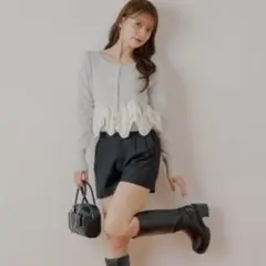 chico ねじりフリルデザインラメシャギーカーディガン