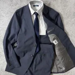 極美品 スーツセレクト 背抜 ビジネススーツ ネイビー シャドーチェック AB6