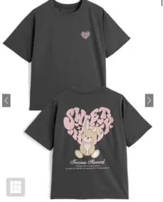 GRL ハートロゴプリントラビット刺繍Tシャツ[fu393] チャコール