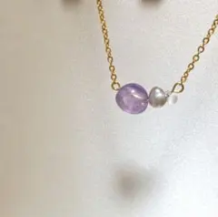 1632 ストレス緩和✨️✨️　アメジストネックレス　ケシパール　ガラス勾玉