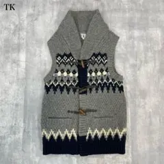 ティーケー【M】ニットベスト トグル留め ノルディックパターン柄 上質素材