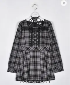 evelyn エブリン フロントリボンチェックロンパース 長袖 黒